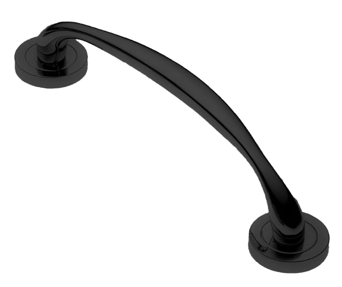 Ручка-скоба дверная LEON PH NERO на круглой розетке, цвет черный, латунь фото купить в Екатеринбурге