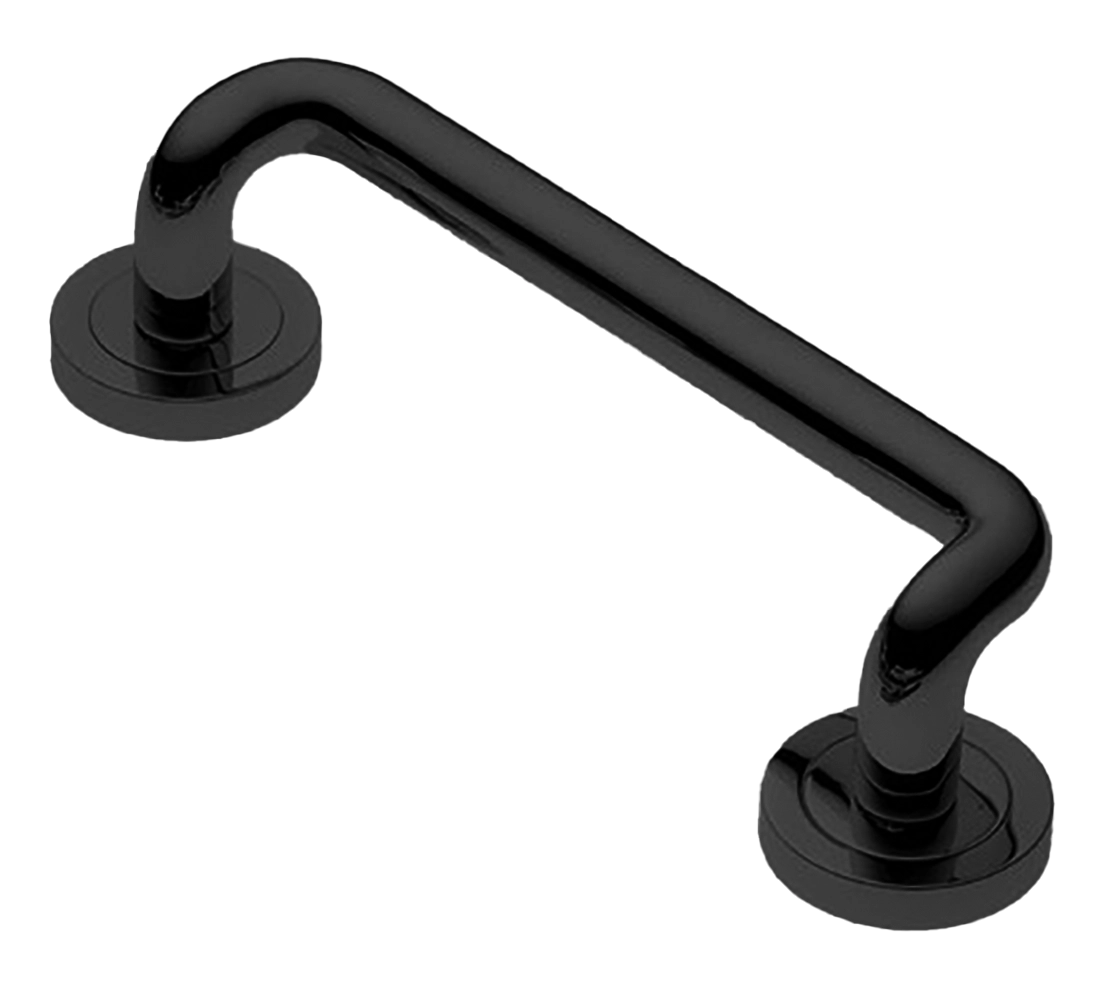 Ручка-скоба дверная SNAKE PH NERO на круглой розетке, цвет черный, латунь фото купить в Екатеринбурге