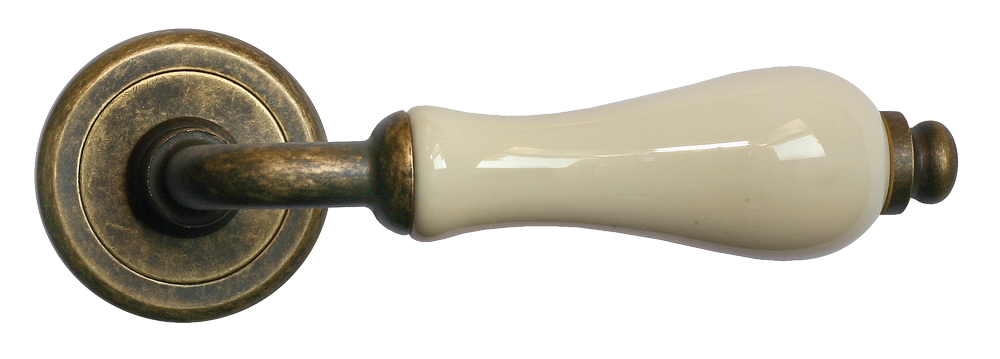 Ручка дверная CERAMICA R4 OBR/CHAMP раздельная на круглой розетке, цвет - бронза/шампань, латунь фото купить в Екатеринбурге