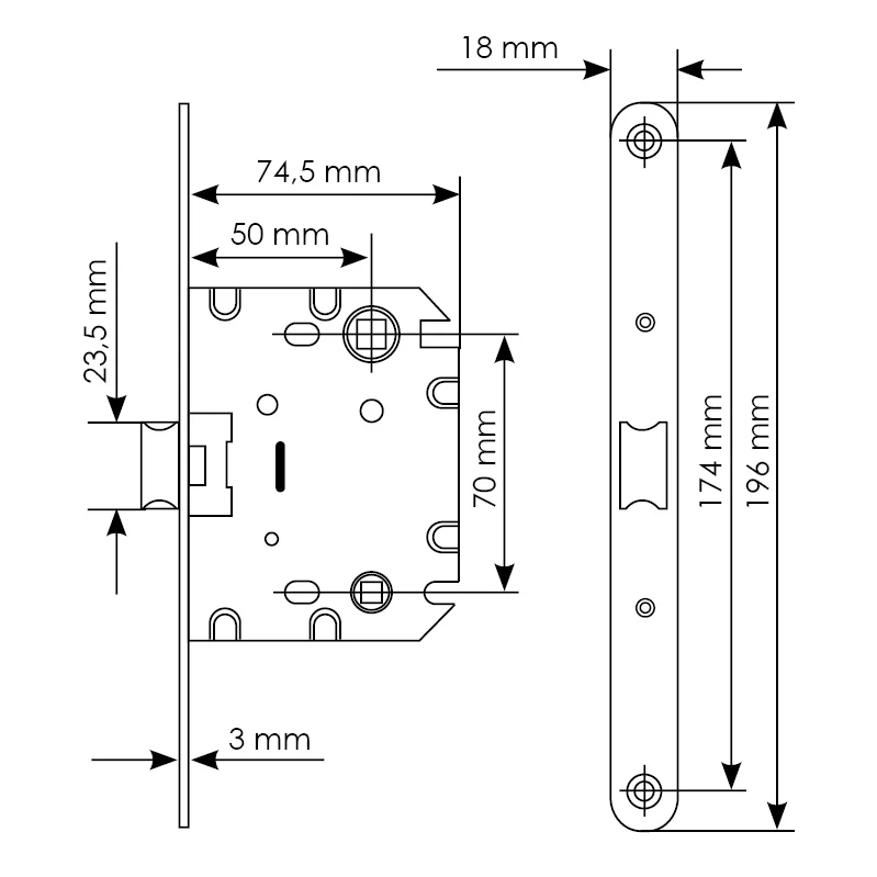 Защелка межкомнатная 1870P SN -IND SP-1 с ответной планкой, бесшумная сантехническая, цвет никель фото купить в Екатеринбурге