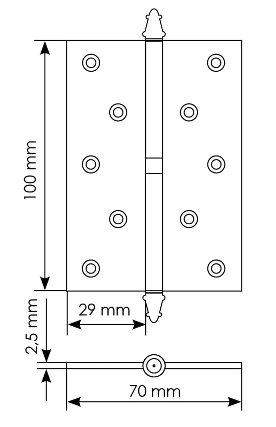 Петля разъемная карточная MS 100X70X2.5 L AB  стальная левая, врезная, цвет бронза, сталь фото купить в Екатеринбурге