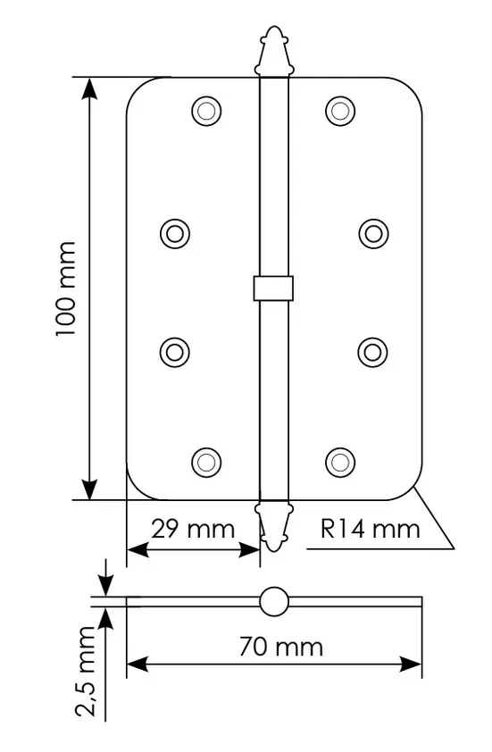 Петля разъемная MS-C 100X70X2.5 SG L левая с коронкой скругленная, врезная, цвет мат.золото, сталь фото купить в Екатеринбурге