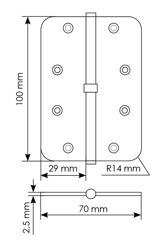 MSD-C 100X70X2.5 AB L, петля стальная скругленная левая без коронки, цвет - бронза фото купить в Екатеринбурге