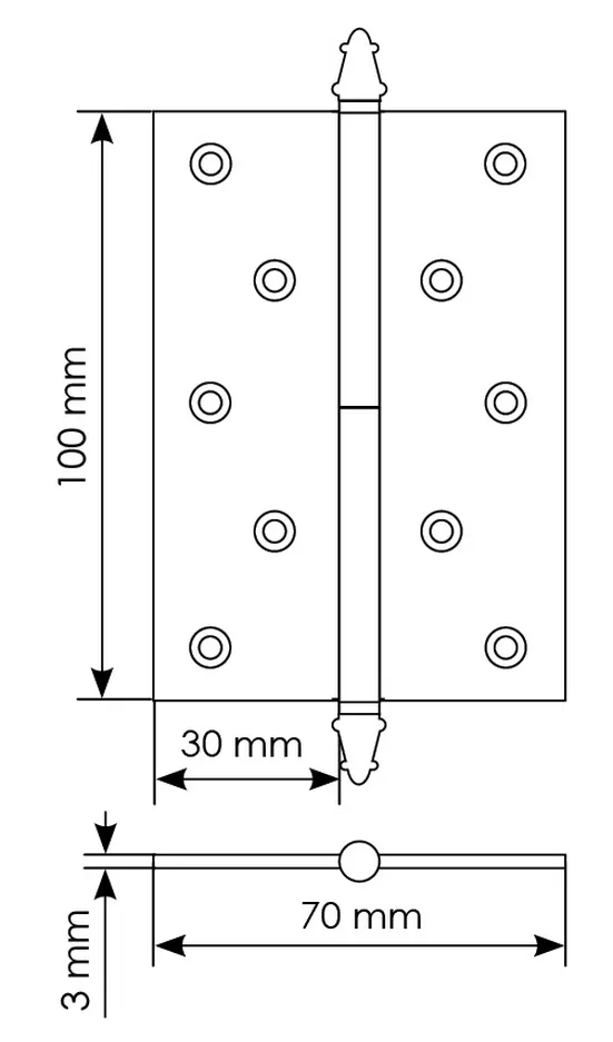 Петля разъемная латунная карточная MB 100X70X3 SN L C  с коронкой левая, врезная, цвет белый никель фото купить в Екатеринбурге