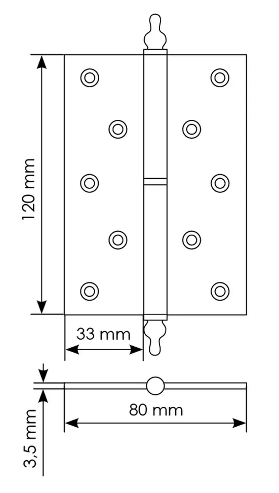 Петля карточная разъемная латунная MB 120X80X3.5 SG L C с коронкой левая, верзная, цвет матовое золото фото купить в Екатеринбурге