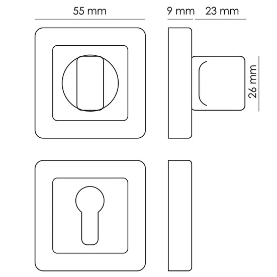 Завертка сантехническая MH-WC-S55 GR/PC квадратная цвет графит/хром фото купить в Екатеринбурге